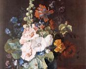 让 范 惠桑 : Hollyhocks and Other Flowers in a Vase